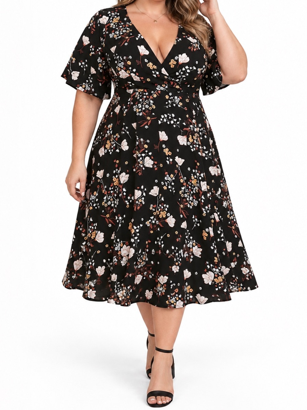 Torrid Black Floral Surplice Midi Dress Plus Size 4 4X